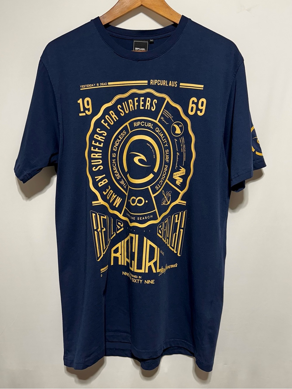 Rip Curl Navy Yellow Surf Graphic T Shirt Mens Medium 1969 Bells Beach